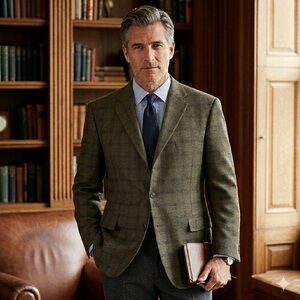 Hart Schaffner Marx Gold Trumpeter Sport Coat 46R Brown Windowpane Blazer Jacket